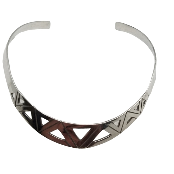 VINTAGE TAXCO 1955 STERLING SILVER GEOMETRIC COLLAR STYLE STATEMENT NECKLACE - Picture 3 of 6